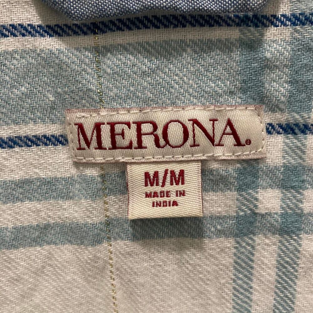 Merona Aqua & Blue Plaid Long Sleeve Flannel Button-Up-Size Medium-GUC FallStyle - Picture 4 of 6